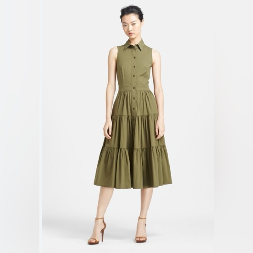 MICHAEL Michael Kors Green Pleated Midi Sundress. Sz M EUC
